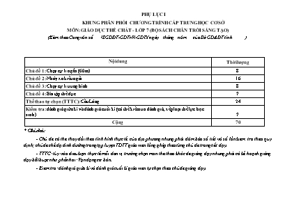 Khung phân phối chương trình cấp Trung học cơ sở môn Giáo dục thể chất Lớp 7 (Bộ sách Chân trời sáng tạo)